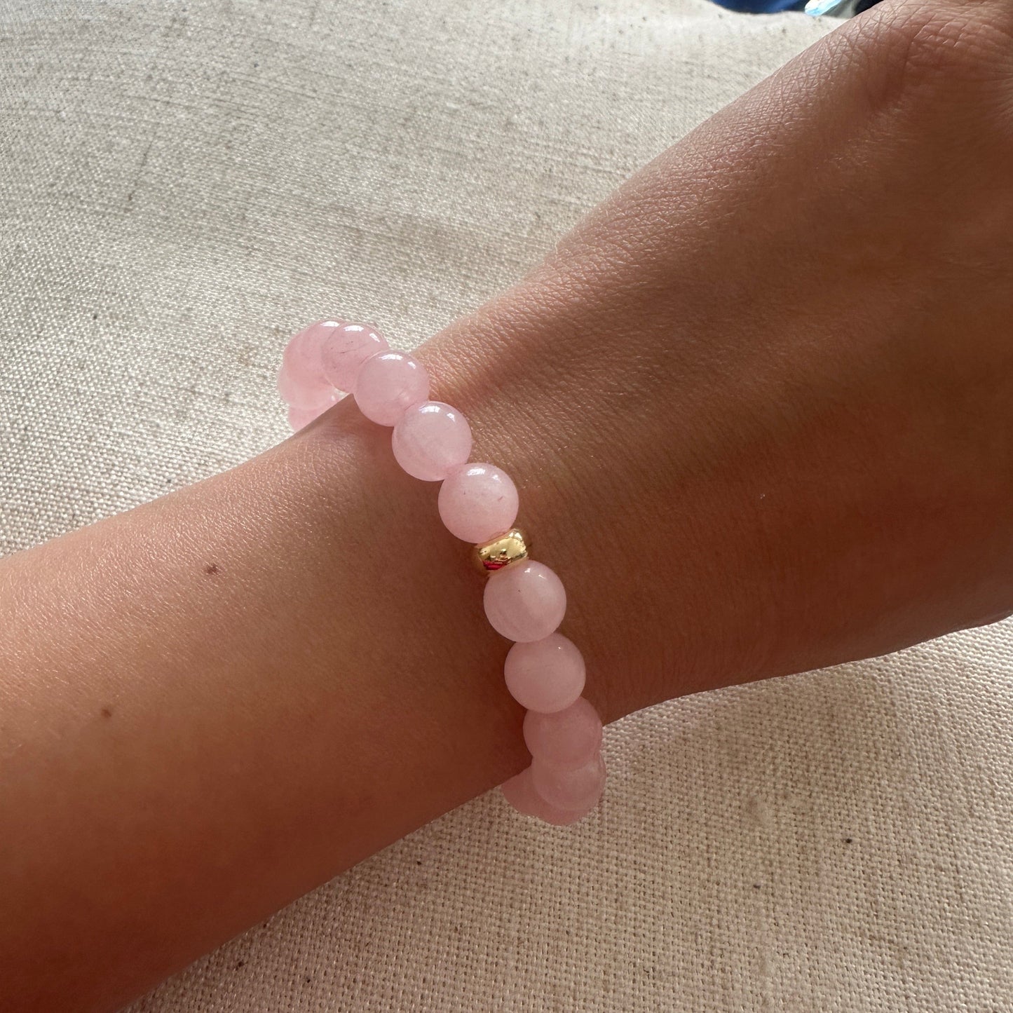Rose quartz Bracelet Gold Disk 8mm <br> Bohemian Bracelet