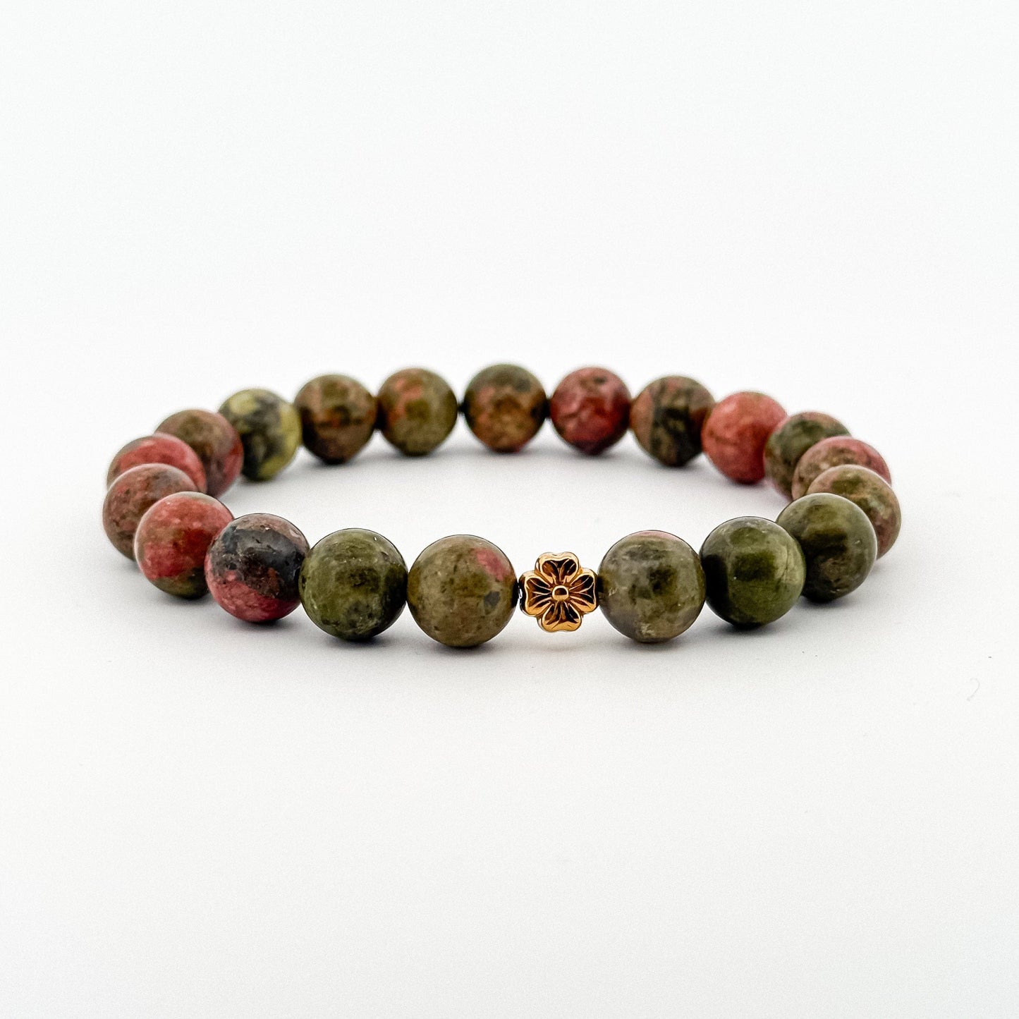 Unakite Bracelet Gold Flower 8mm