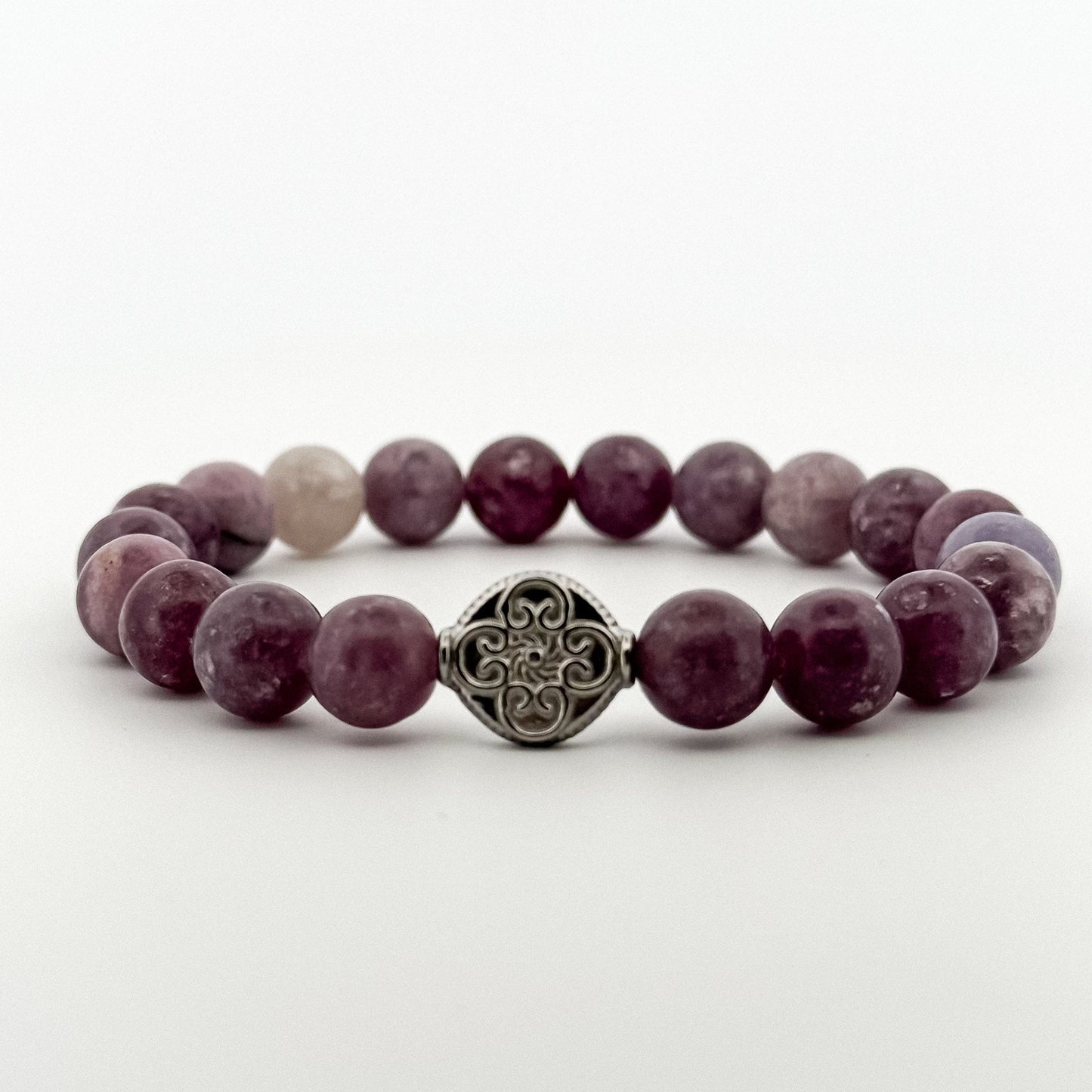 Lepidolite Bracelet Silver Flower