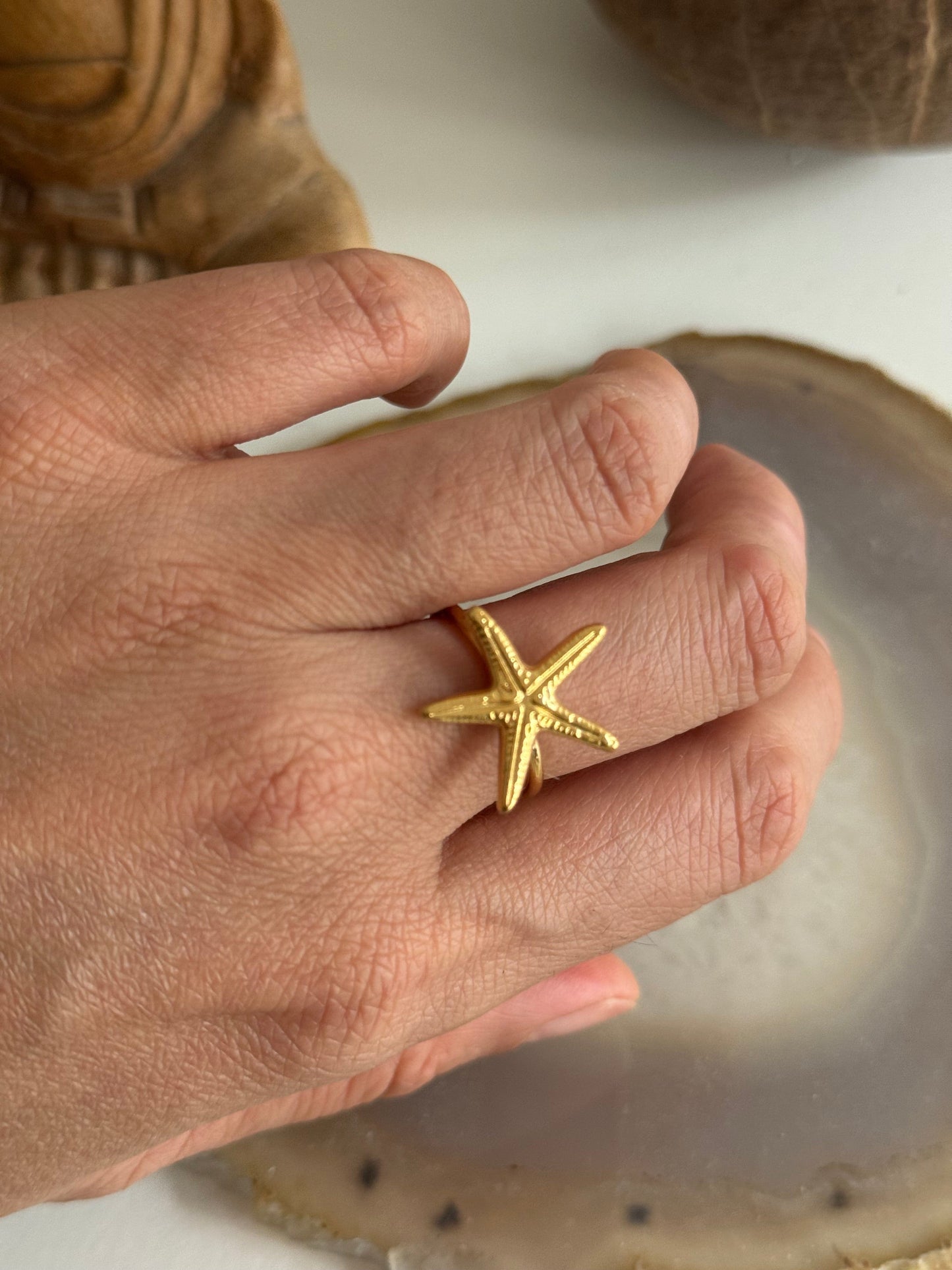 Starfish shell Gold Ring