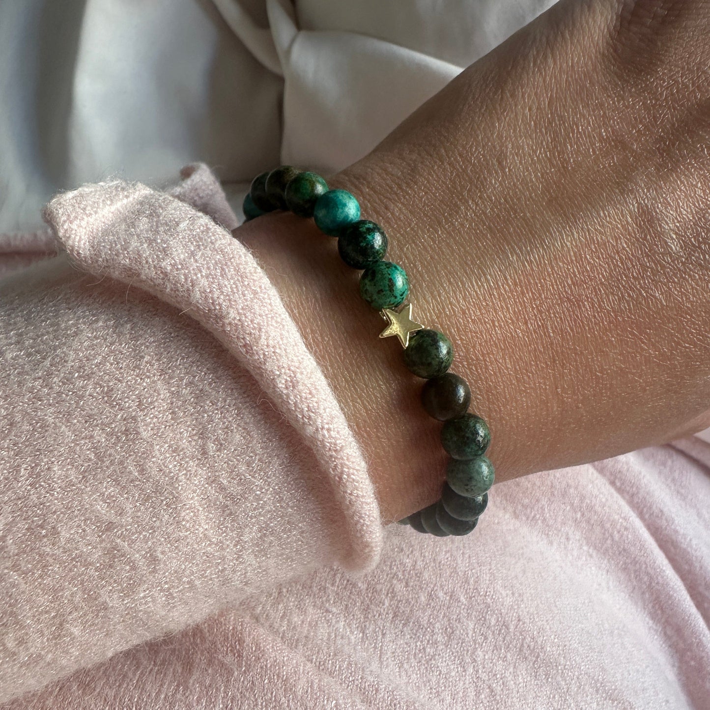 African Turquoise Bracelet 6mm with Gold Star | Mi Cielo London