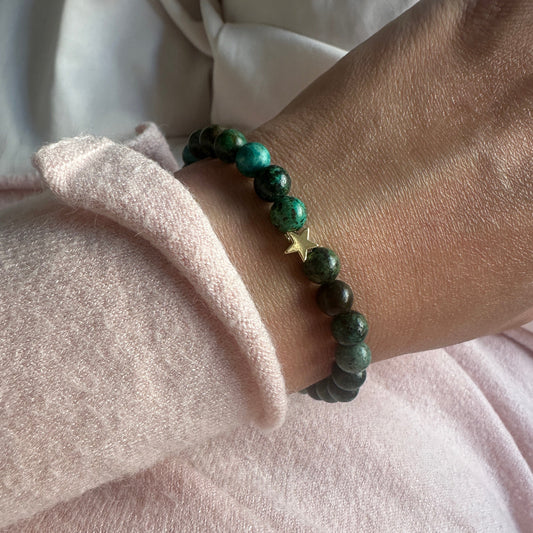 African Turquoise Bracelet 6mm with Gold Star | Mi Cielo London