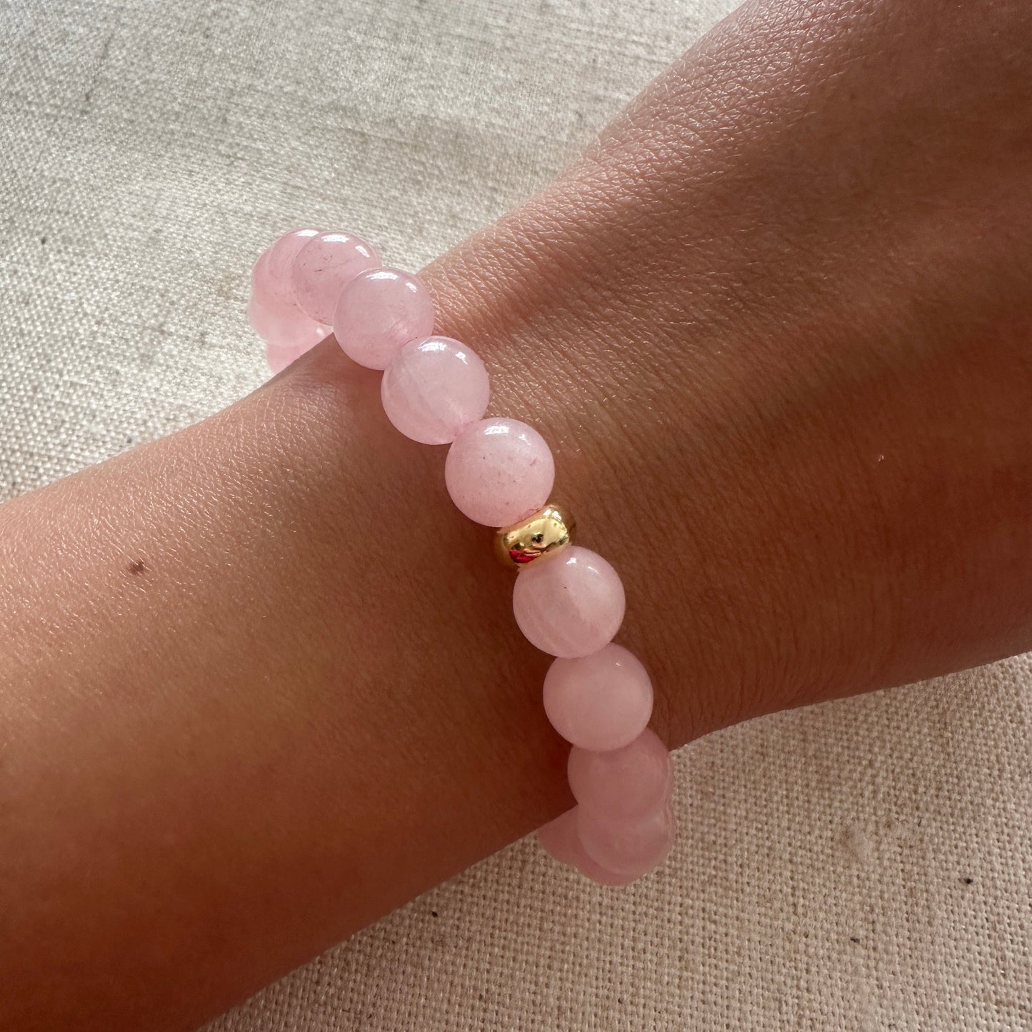 Bohemian Rose quartz stone Bracelet with Gold disk