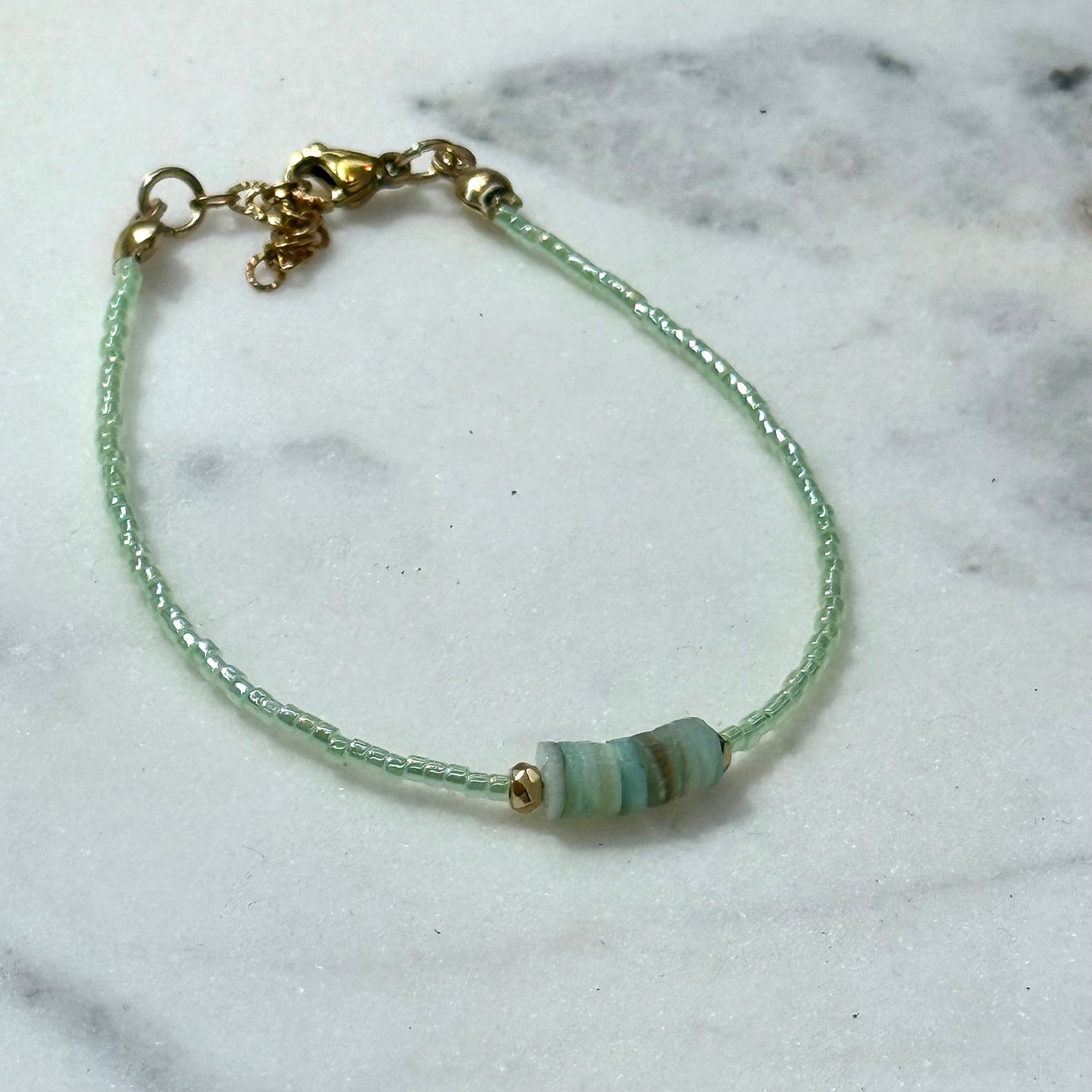 Miyuki Bracelet - Mint Green Gold - Shell