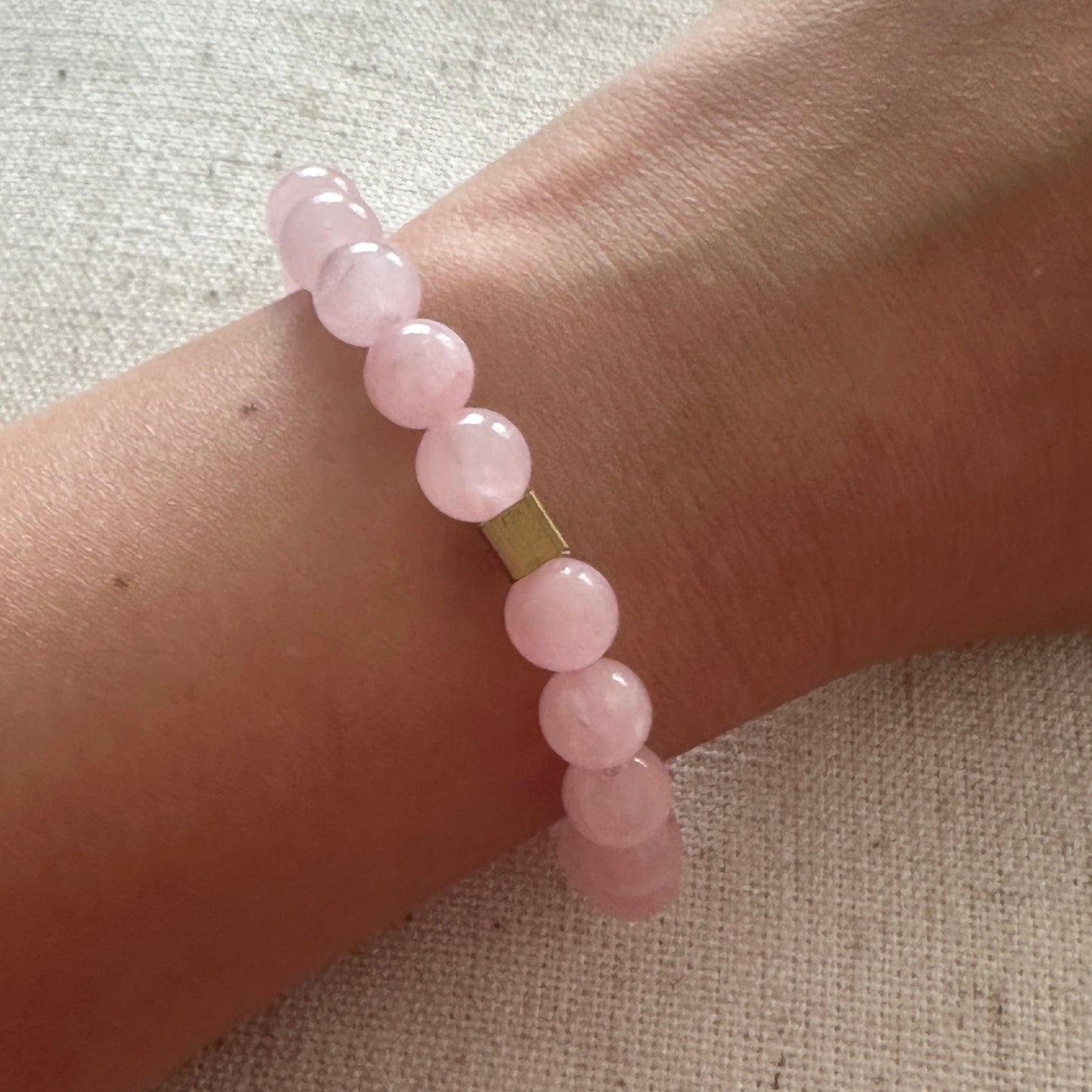 Rose quartz Bracelet Gold Square 8mm <br> Bohemian Bracelet