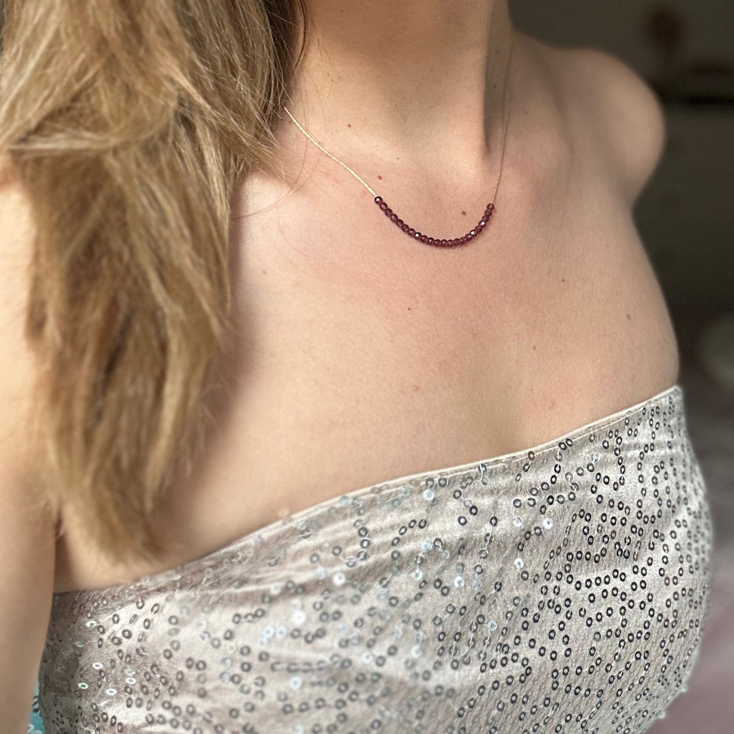 Garnet Necklace Gold filled 14k
