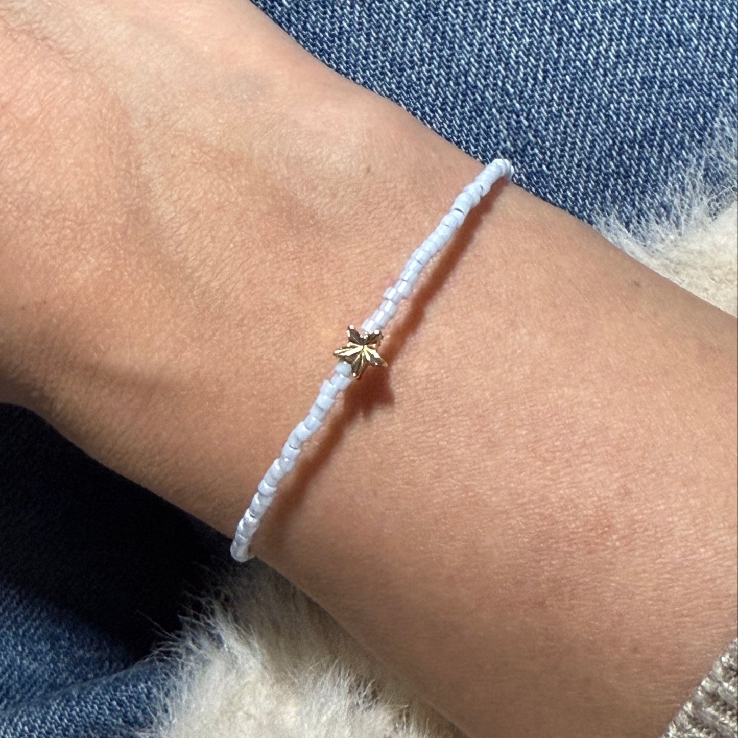 Miyuki Bracelet - Light Sky Blue Ceylon Gold - Star