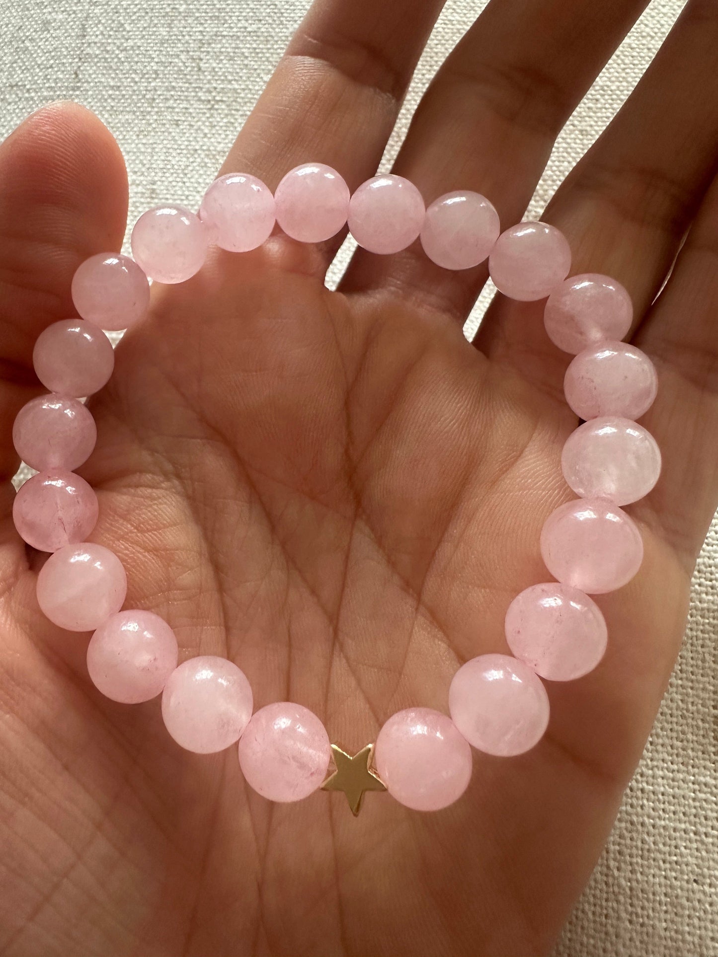 Rose quartz Brartz Gold Star 8mm <br> Bohemian Bracelet