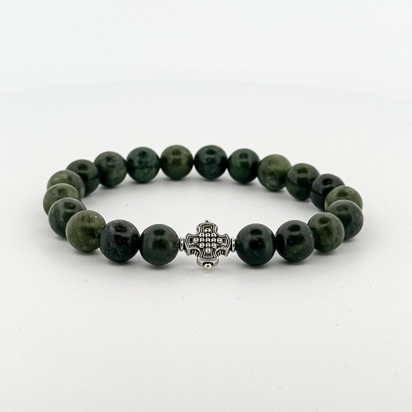 Taiwan Jade Bracelet Silver Square Cross 8mm