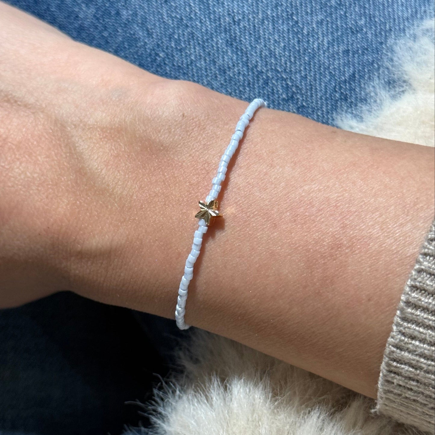 Miyuki Bracelet - Light Sky Blue Ceylon Gold - Star