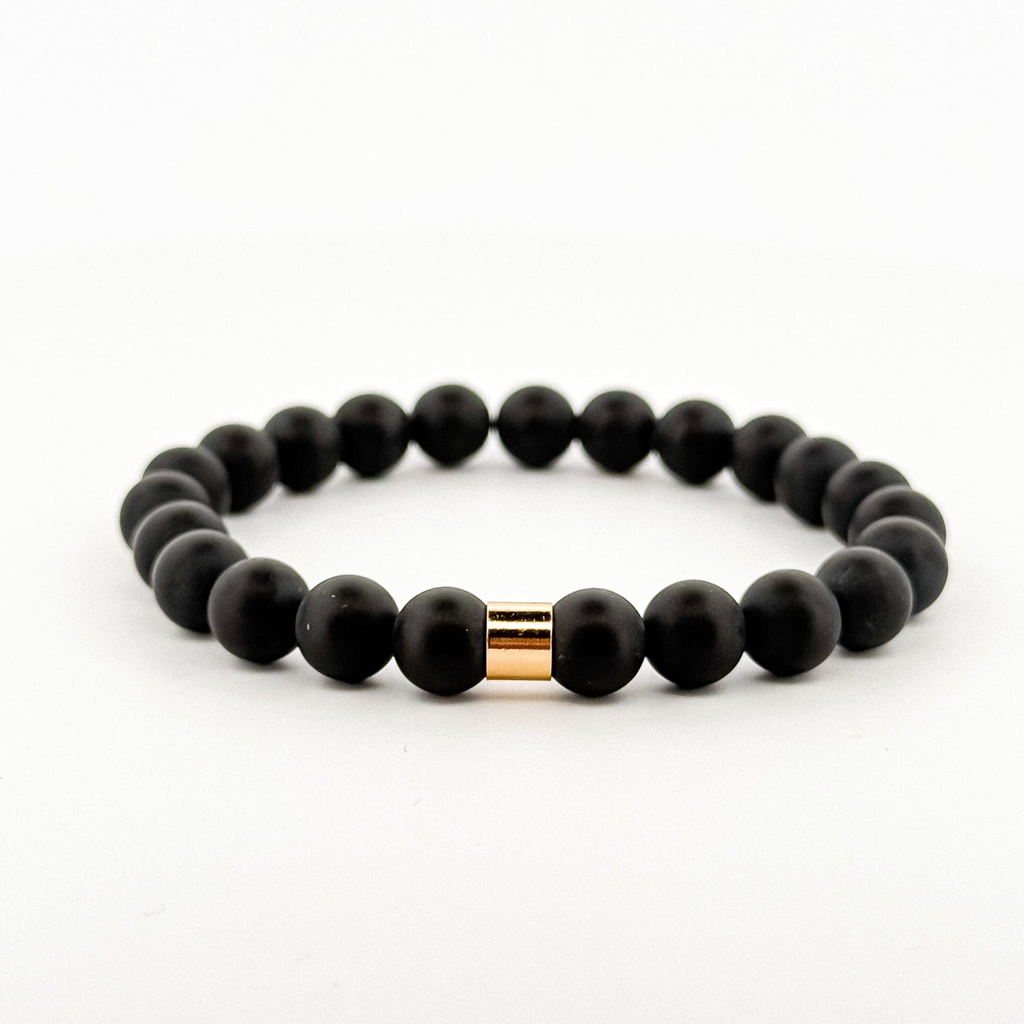 Black Onyx Gold Tube Bracelet 8mm