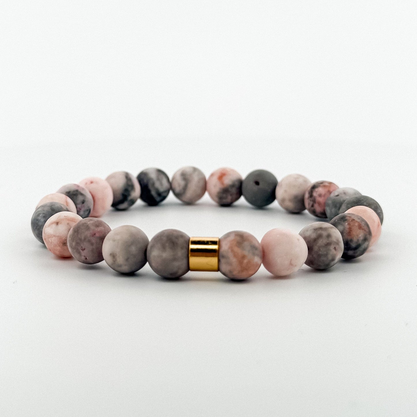 Pink Zebra Jasper Bracelet Gold Tube 8mm