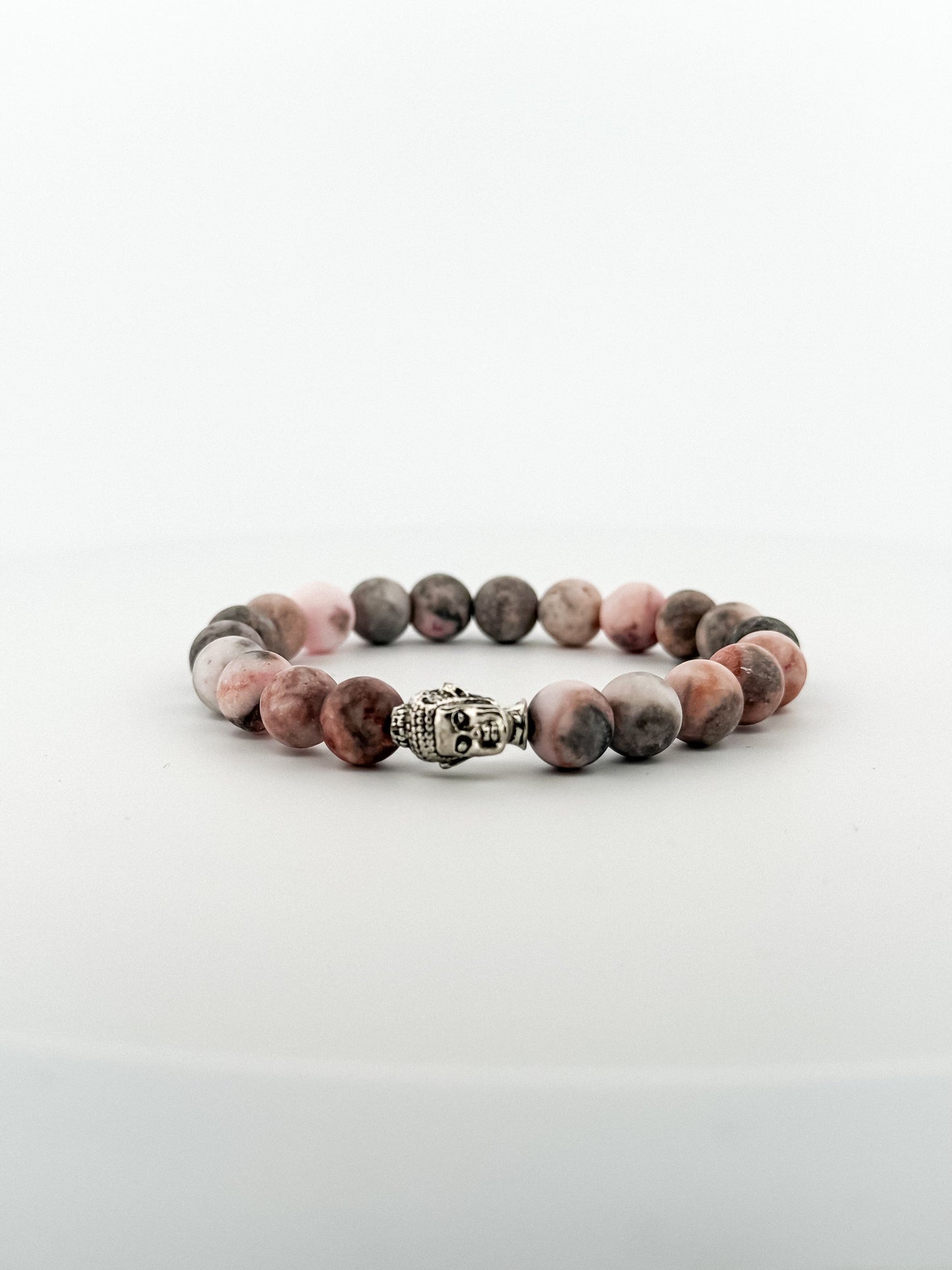 Pink Zebra Jasper Bracelet Silver Buddha 8mm