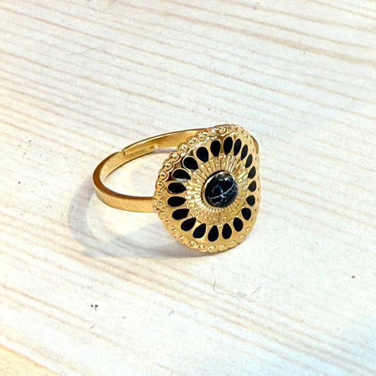 Black Sunburst Gold Ring