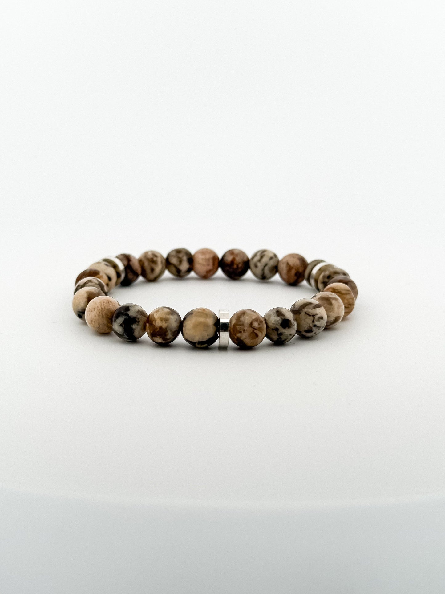 Beige Feldspar Jasper Bracelet Silver Disk 8mm