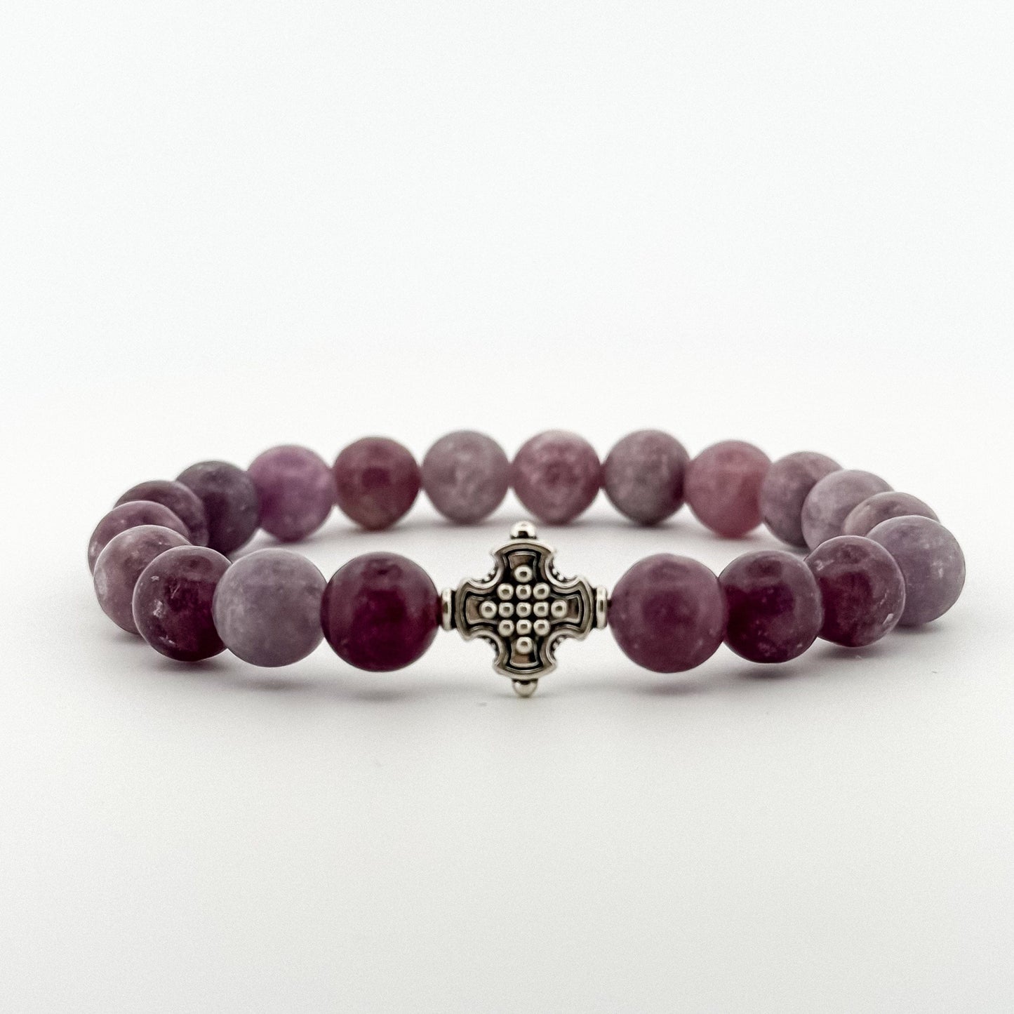 Lepidolite Bracelet Silver Square Cross