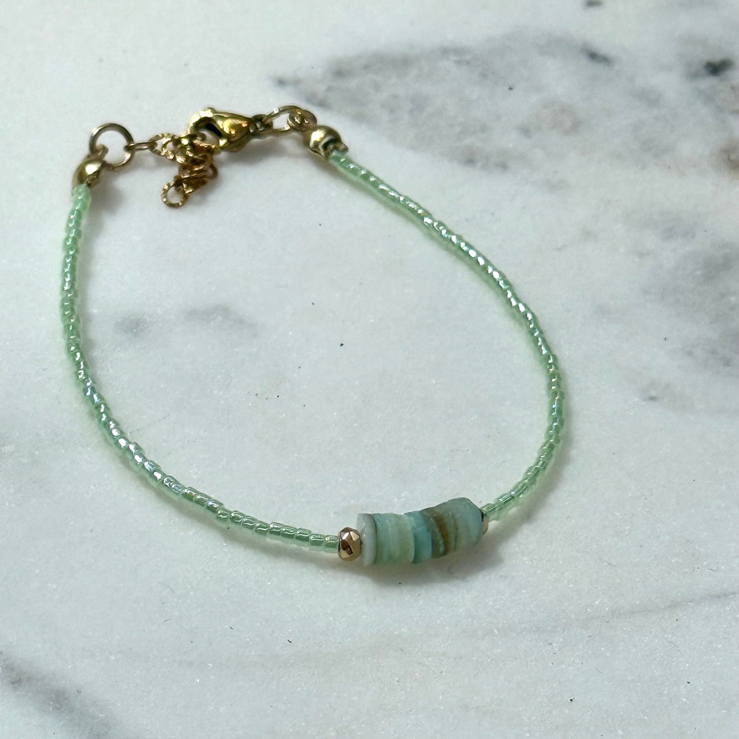 Miyuki Bracelet - Mint Green Gold - Shell
