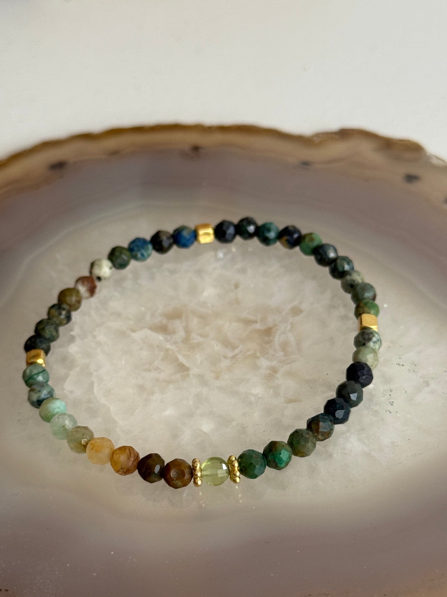 Chrycolla Stone Bracelet and Peridot Stone (Gold Vermeil)