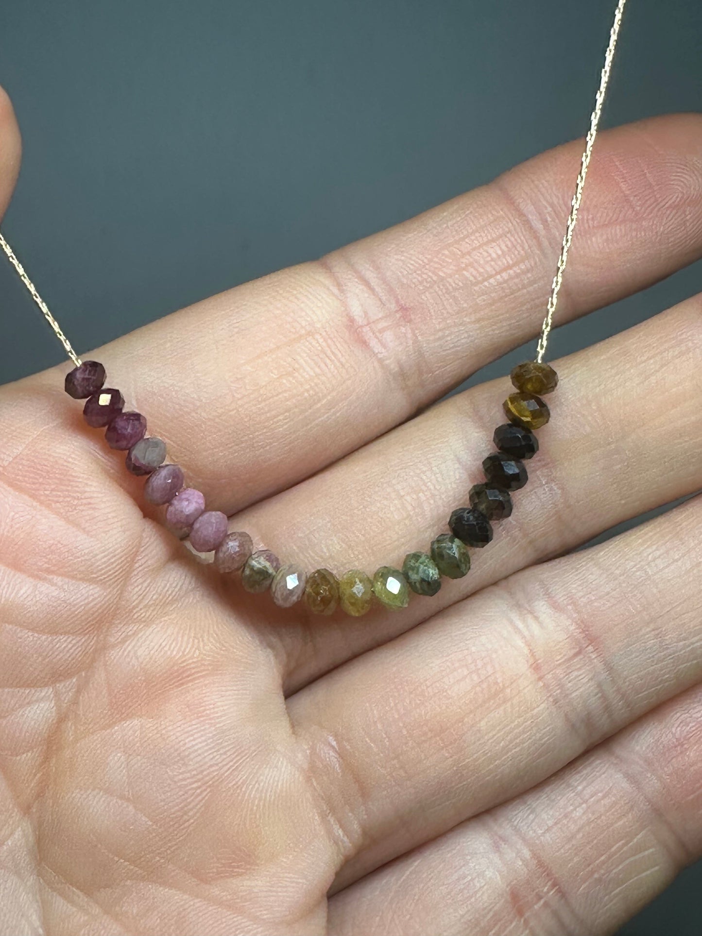 Watermelon Tourmaline Necklace Gold filled 14k