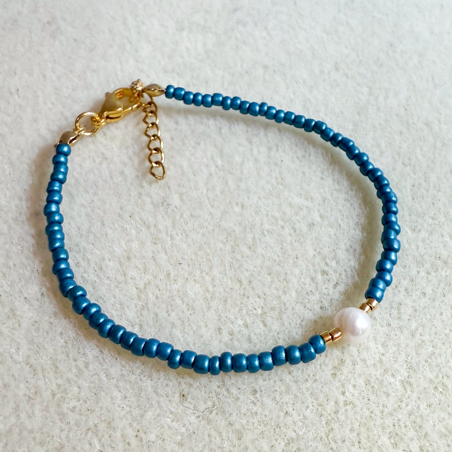 Mimi Petrol Blue Gold Bracelet with Pearl