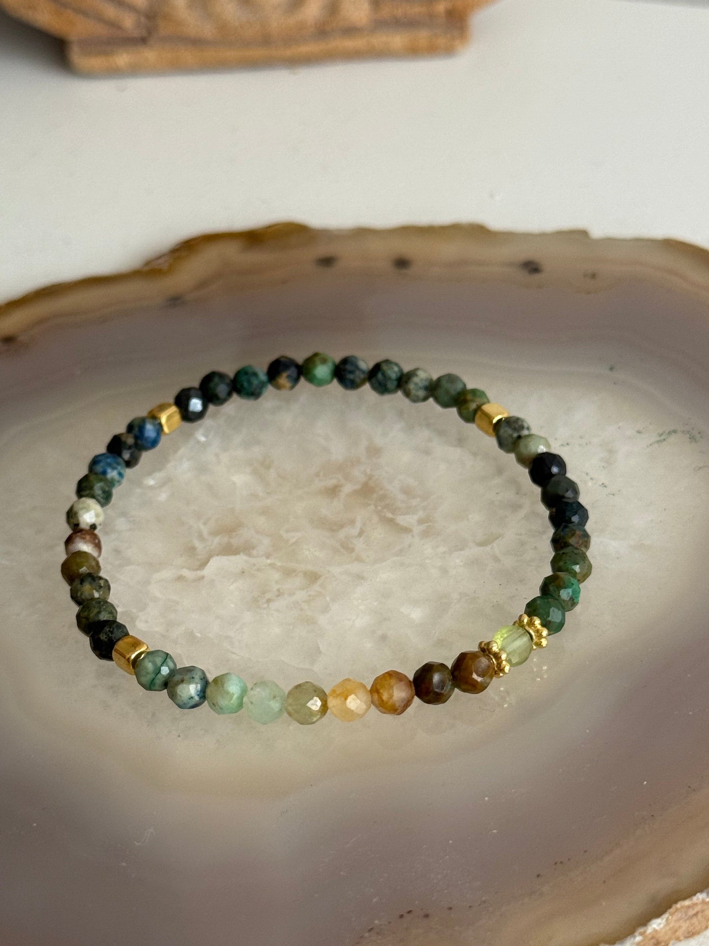 Chrycolla Stone Bracelet and Peridot Stone (Gold Vermeil)