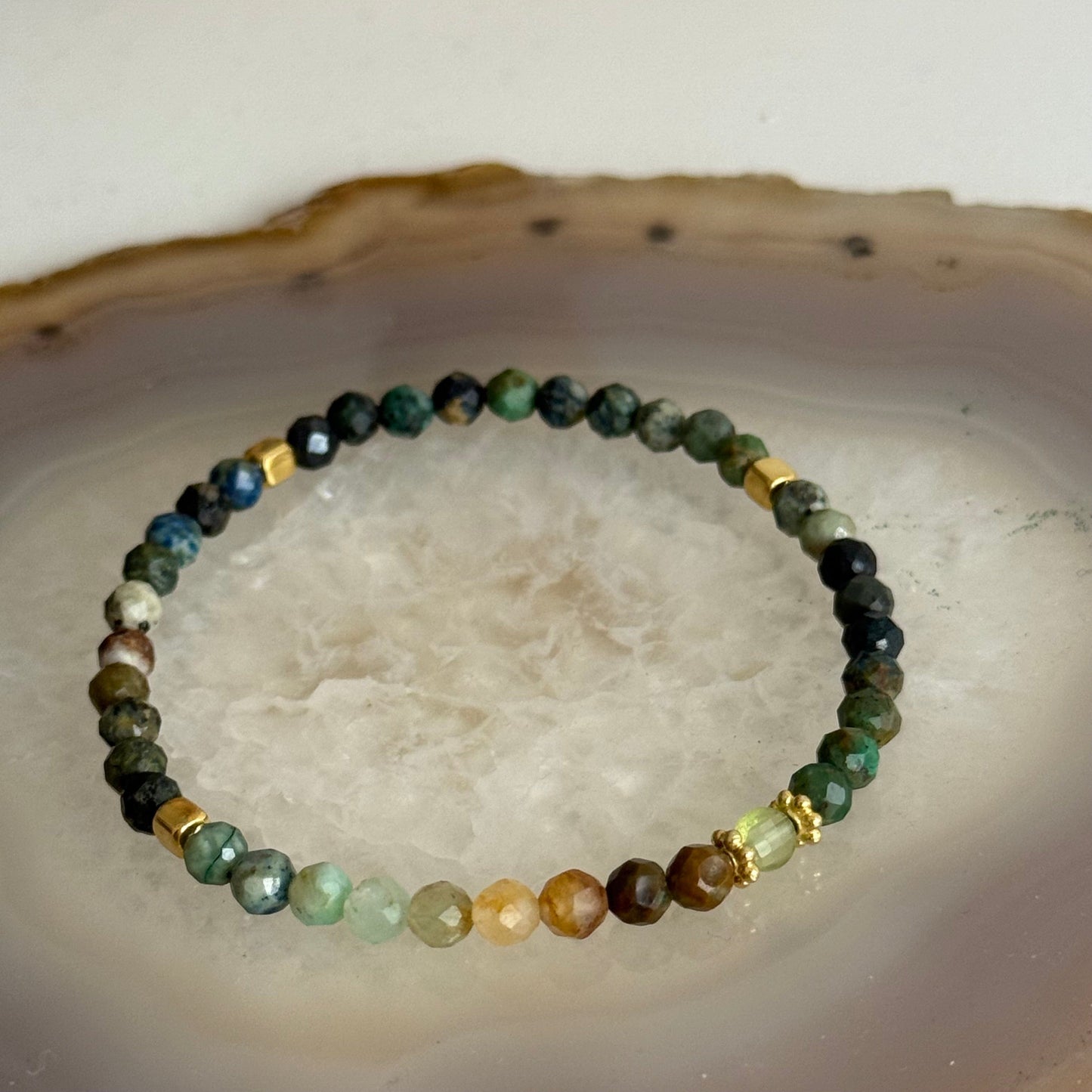 Chrycolla Stone Bracelet and Peridot Stone (Gold Vermeil)