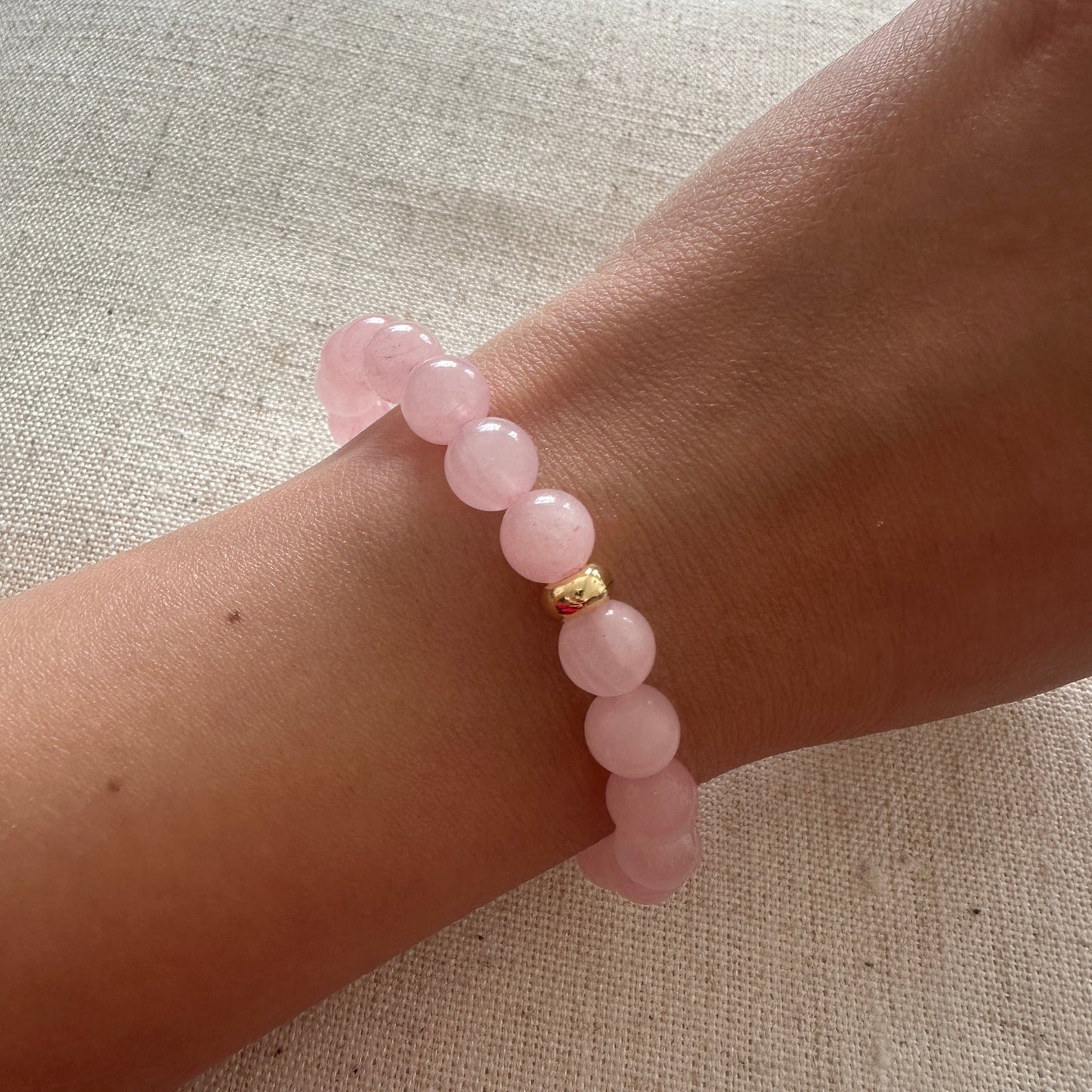 Rose quartz Bracelet Gold Disk 8mm <br> Bohemian Bracelet
