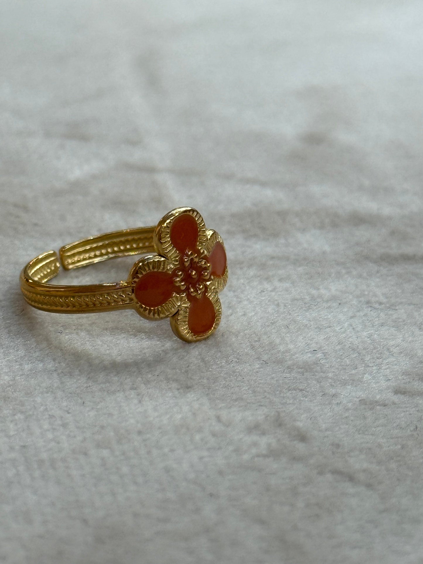 Orange Clover Enamel Gold Ring