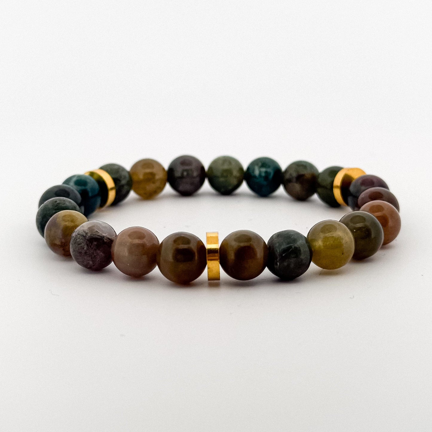Indian Agate Gold Disks Bracelet 8mm