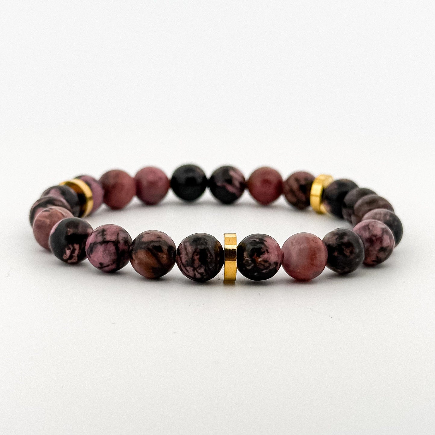 Dark Rhodonite Bracelet Gold 8mm Gold Disks