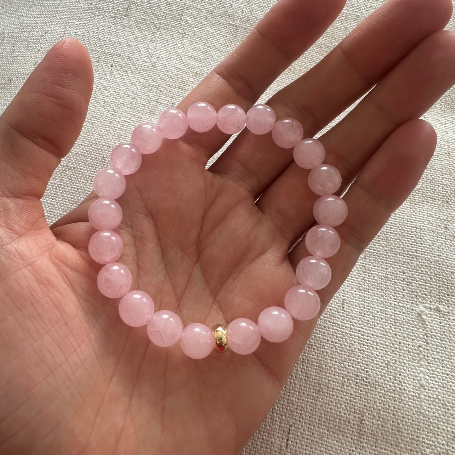 Rose quartz Bracelet Gold Disk 8mm <br> Bohemian Bracelet