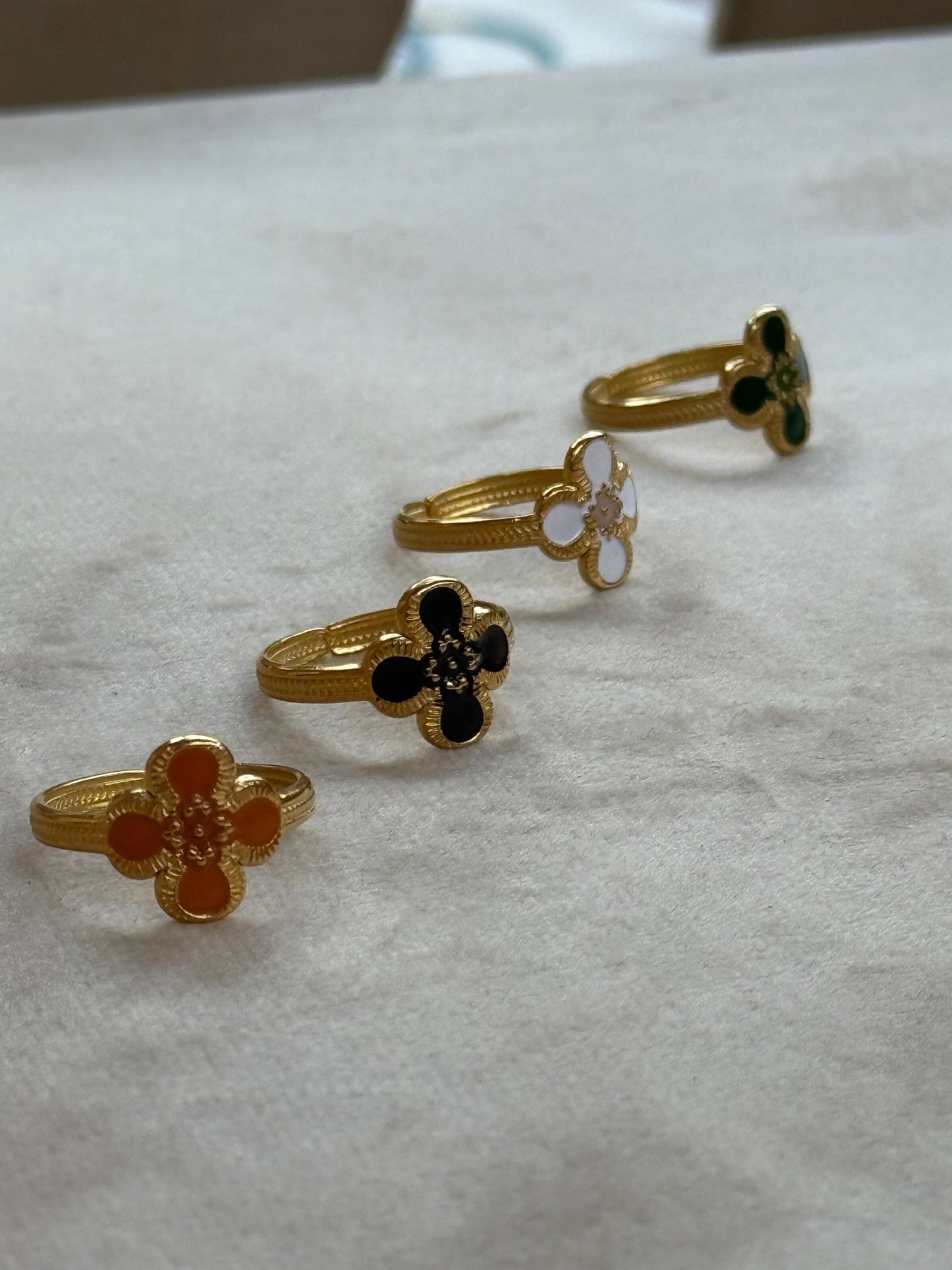 Orange Clover Enamel Gold Ring