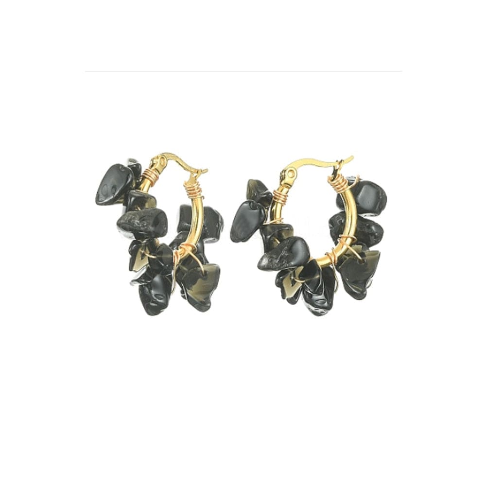 Flower Earrings Obsidian