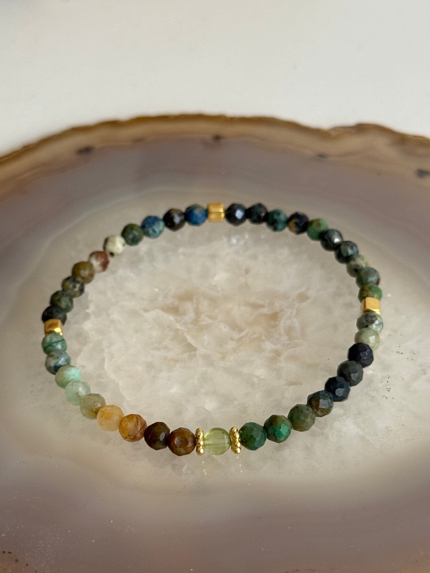 Chrycolla Stone Bracelet and Peridot Stone (Gold Vermeil)