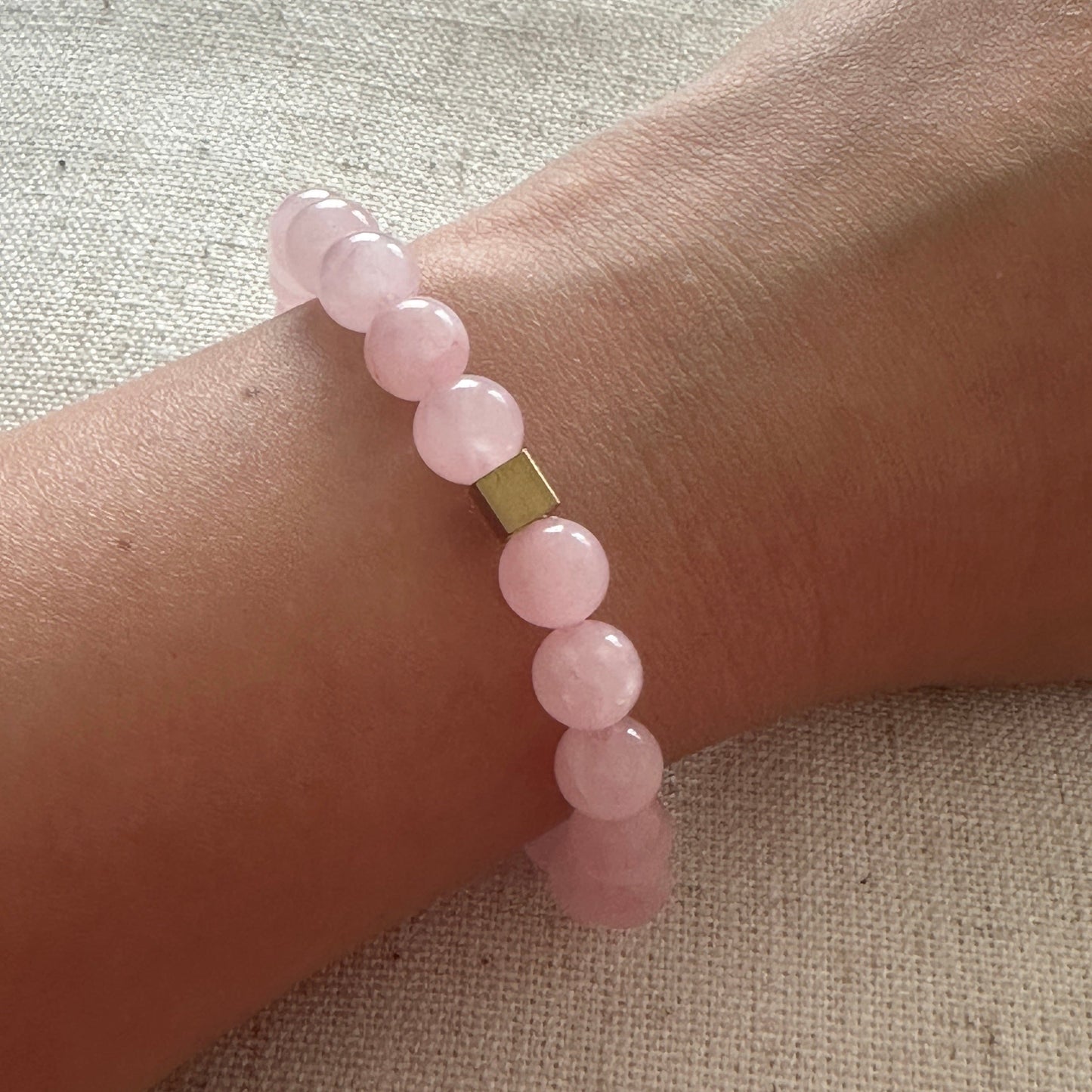 Rose quartz Bracelet Gold Square 8mm <br> Bohemian Bracelet