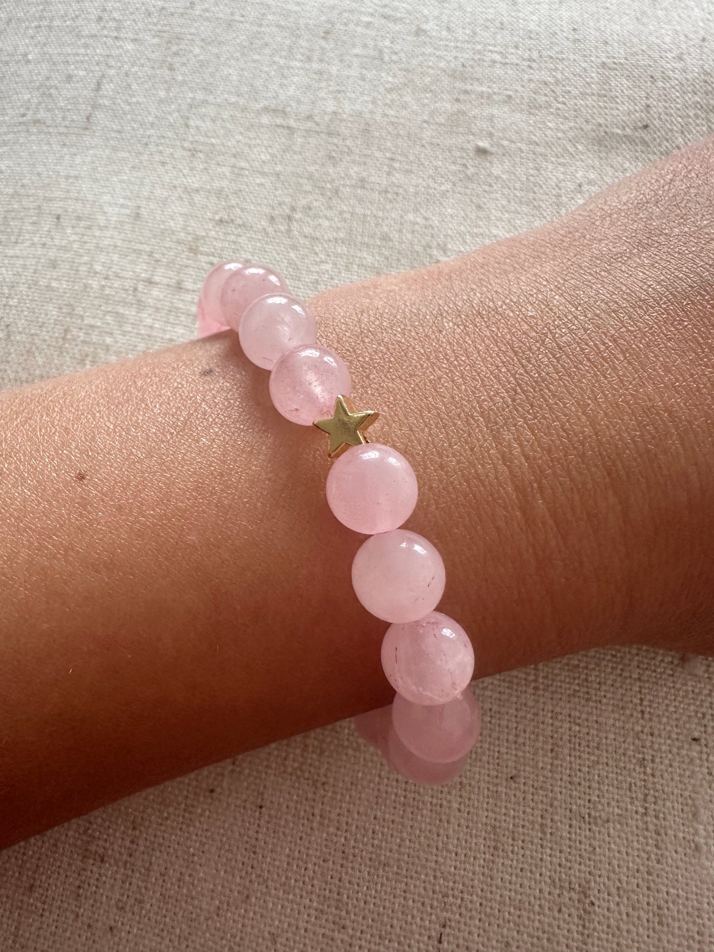 Rose quartz Brartz Gold Star 8mm <br> Bohemian Bracelet