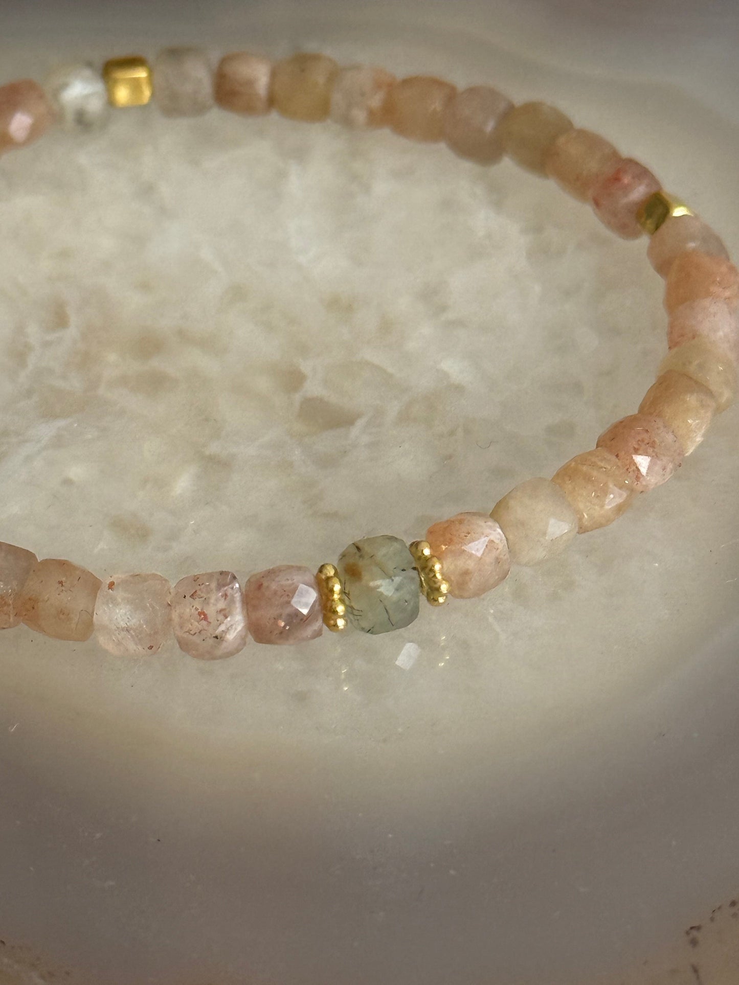 Sunstone and Peach Moonstone Bracelet (GV) Prehnite