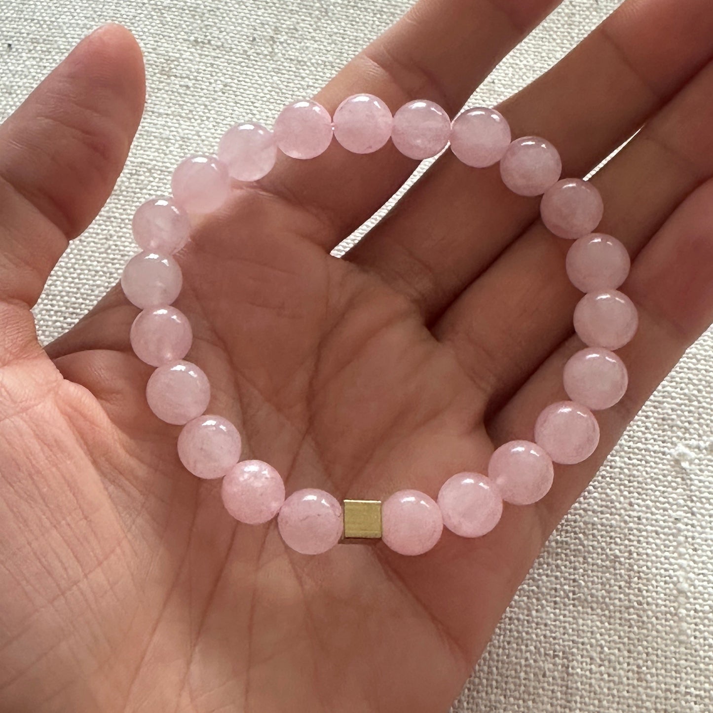 Rose quartz Bracelet Gold Square 8mm <br> Bohemian Bracelet