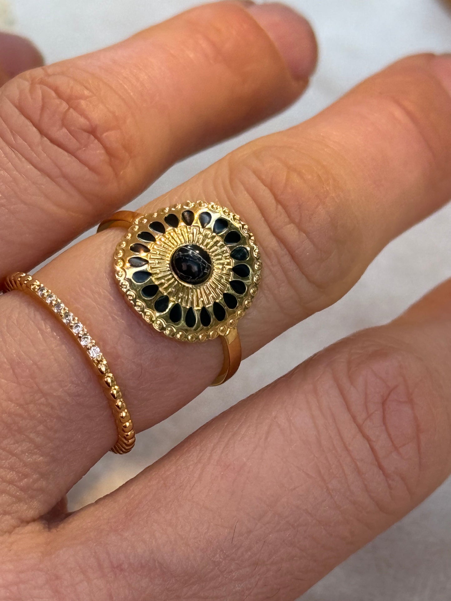 Black Sunburst Gold Ring