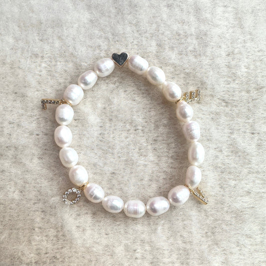 Pearl bracelet heart gold plated 18k