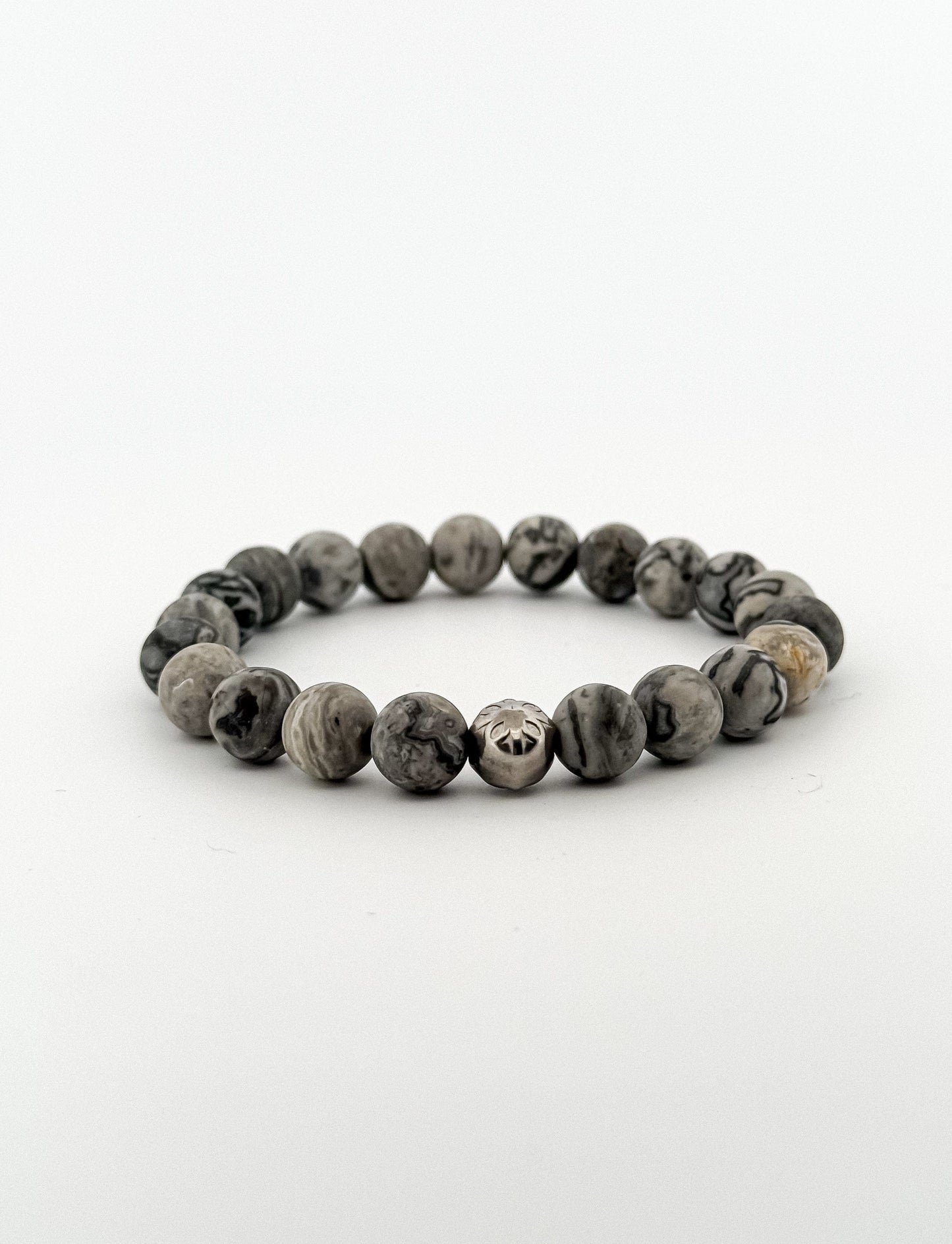 Map stone Bracelet Silver Flower 8mm