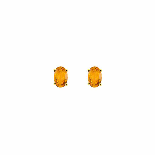 Citrine Stud Earrings Gold 18k Oval 6x4mm