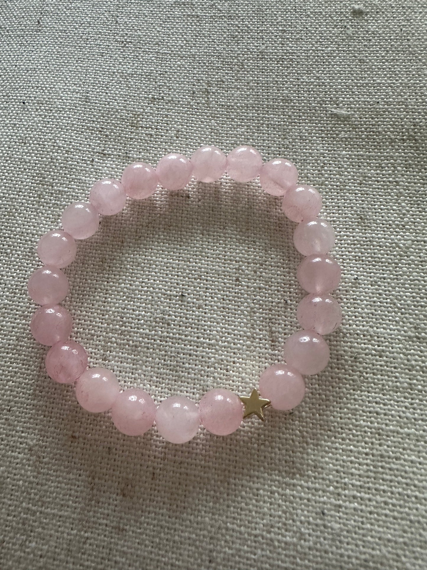 Rose quartz Brartz Gold Star 8mm <br> Bohemian Bracelet