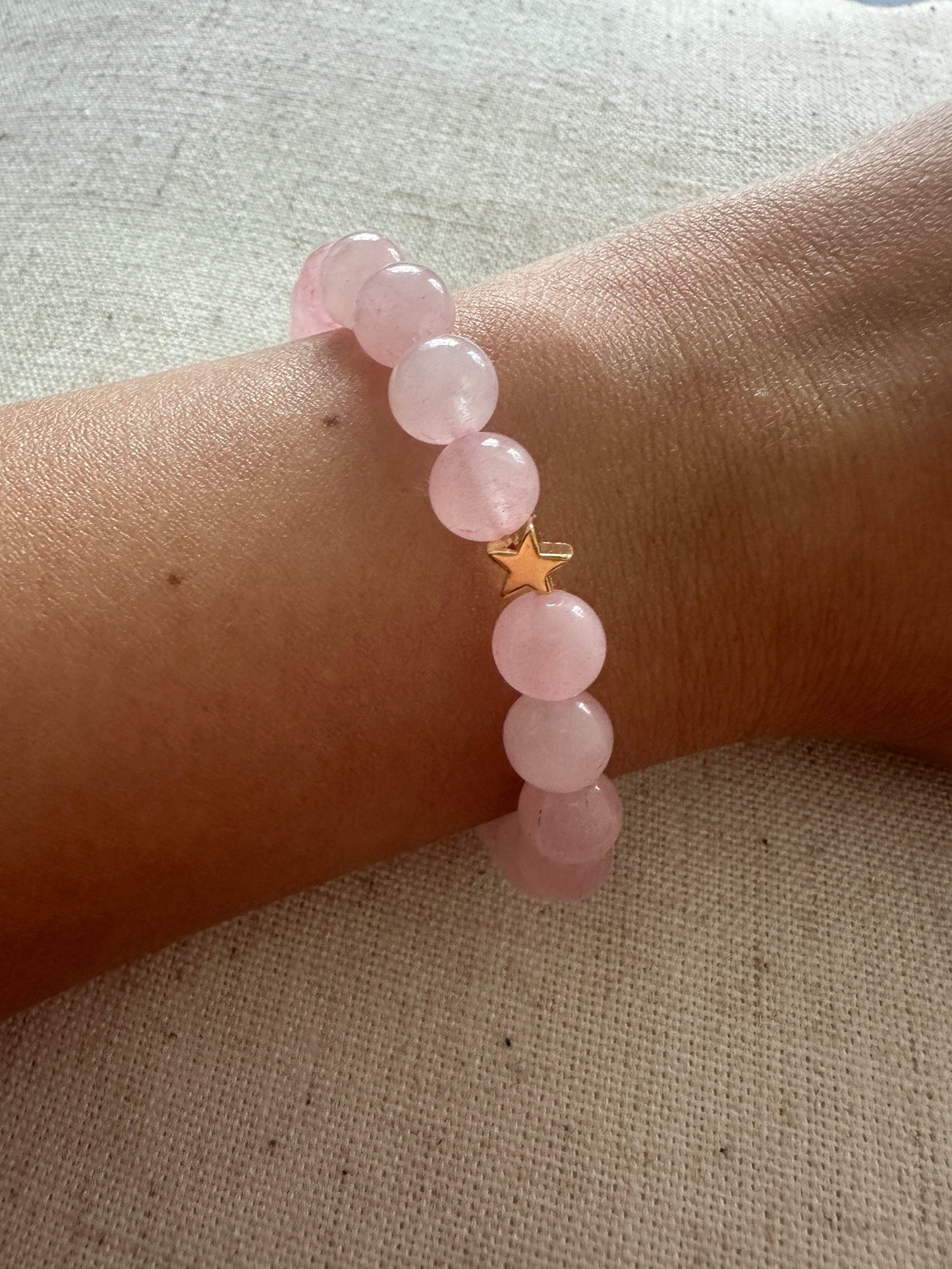 Rose quartz Brartz Gold Star 8mm <br> Bohemian Bracelet