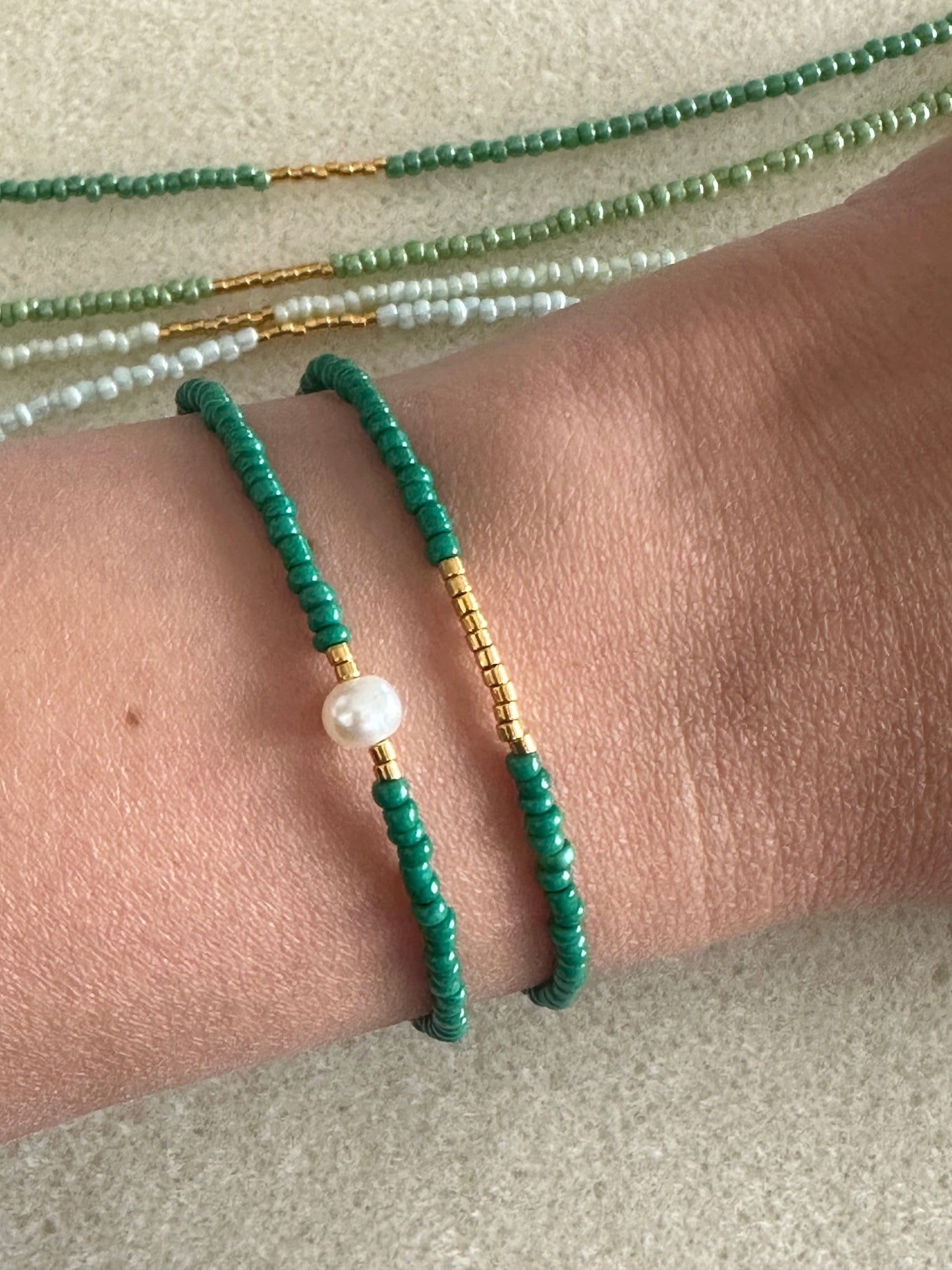 Set of bracelets Emerald Green rocaille