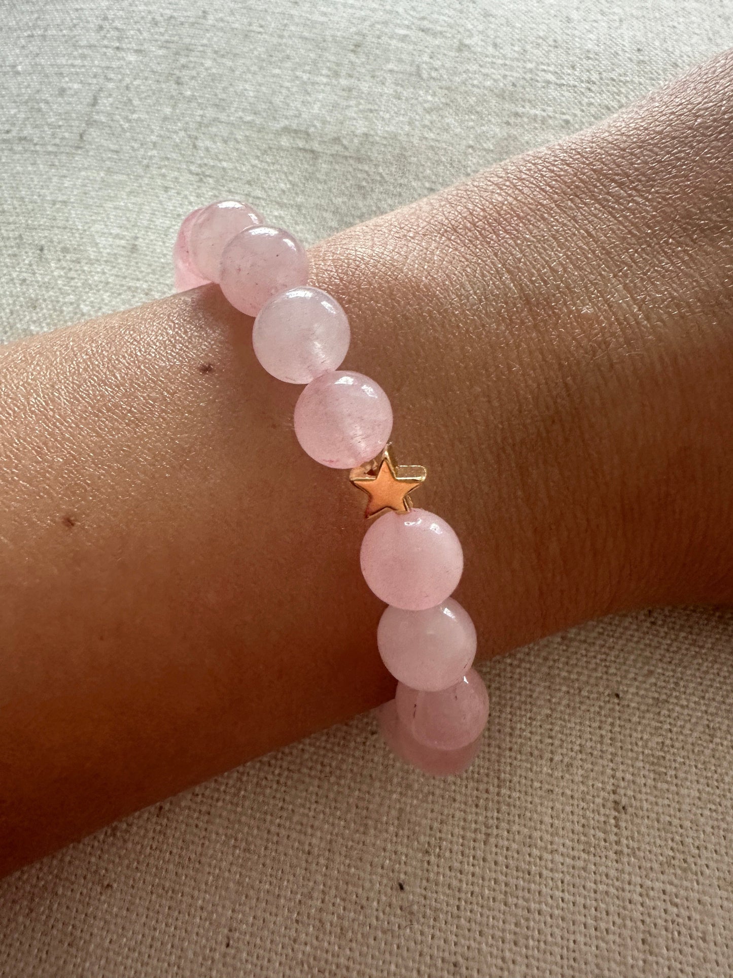 Rose quartz Brartz Gold Star 8mm <br> Bohemian Bracelet