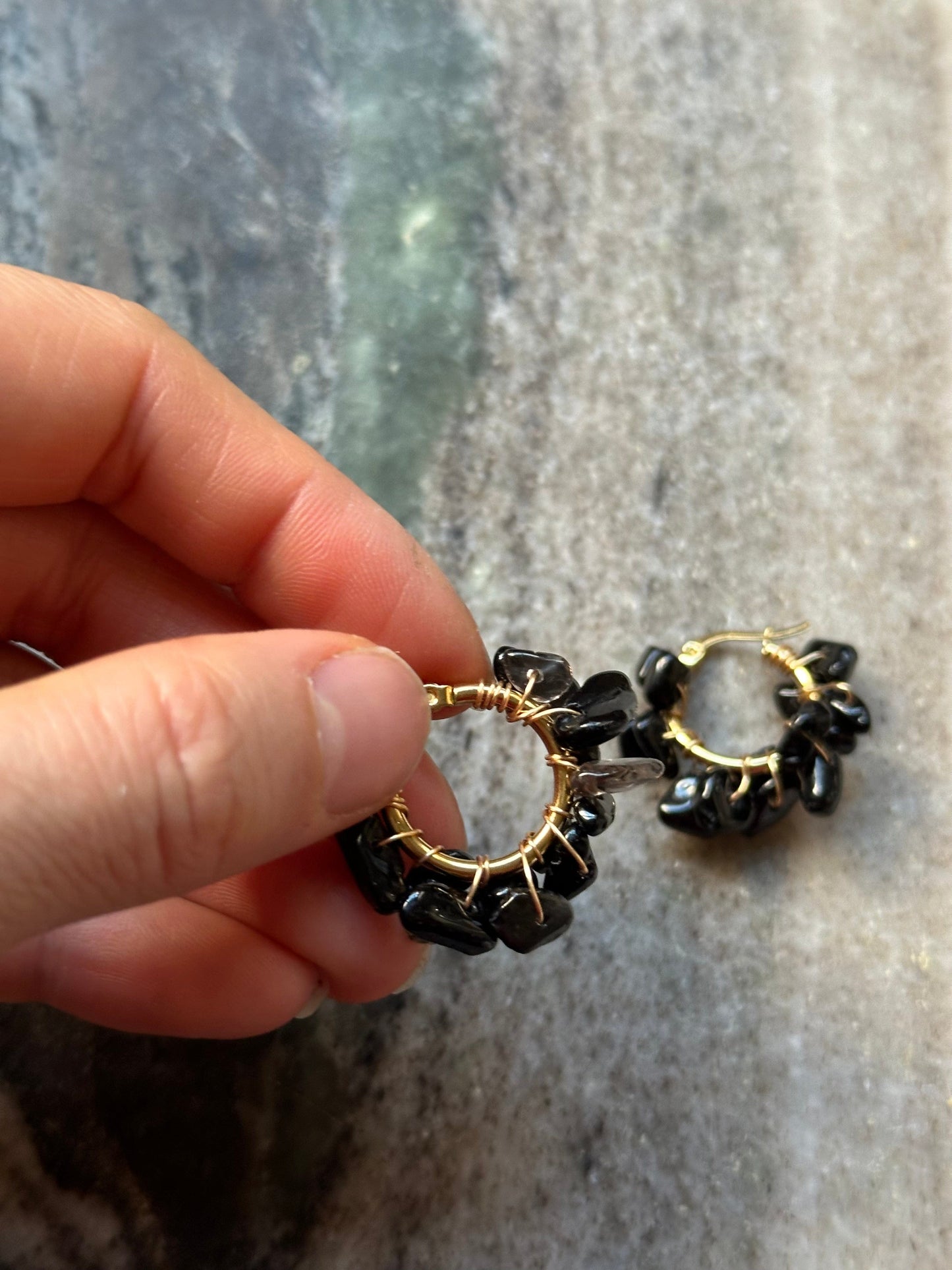 Flower Earrings Obsidian