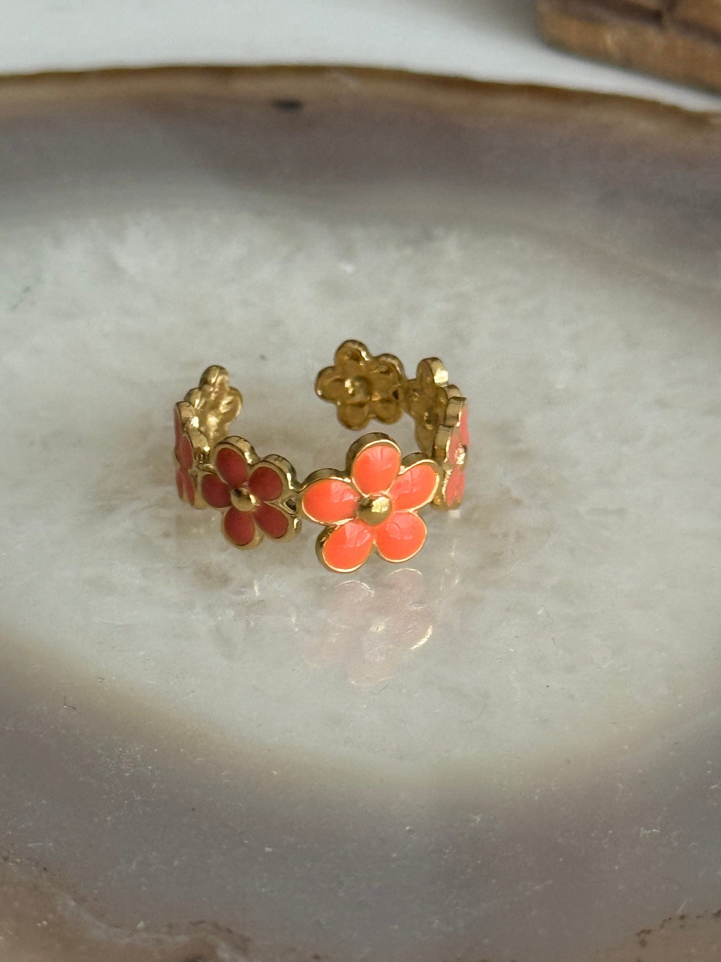 Flower Gold Ring Enamel
