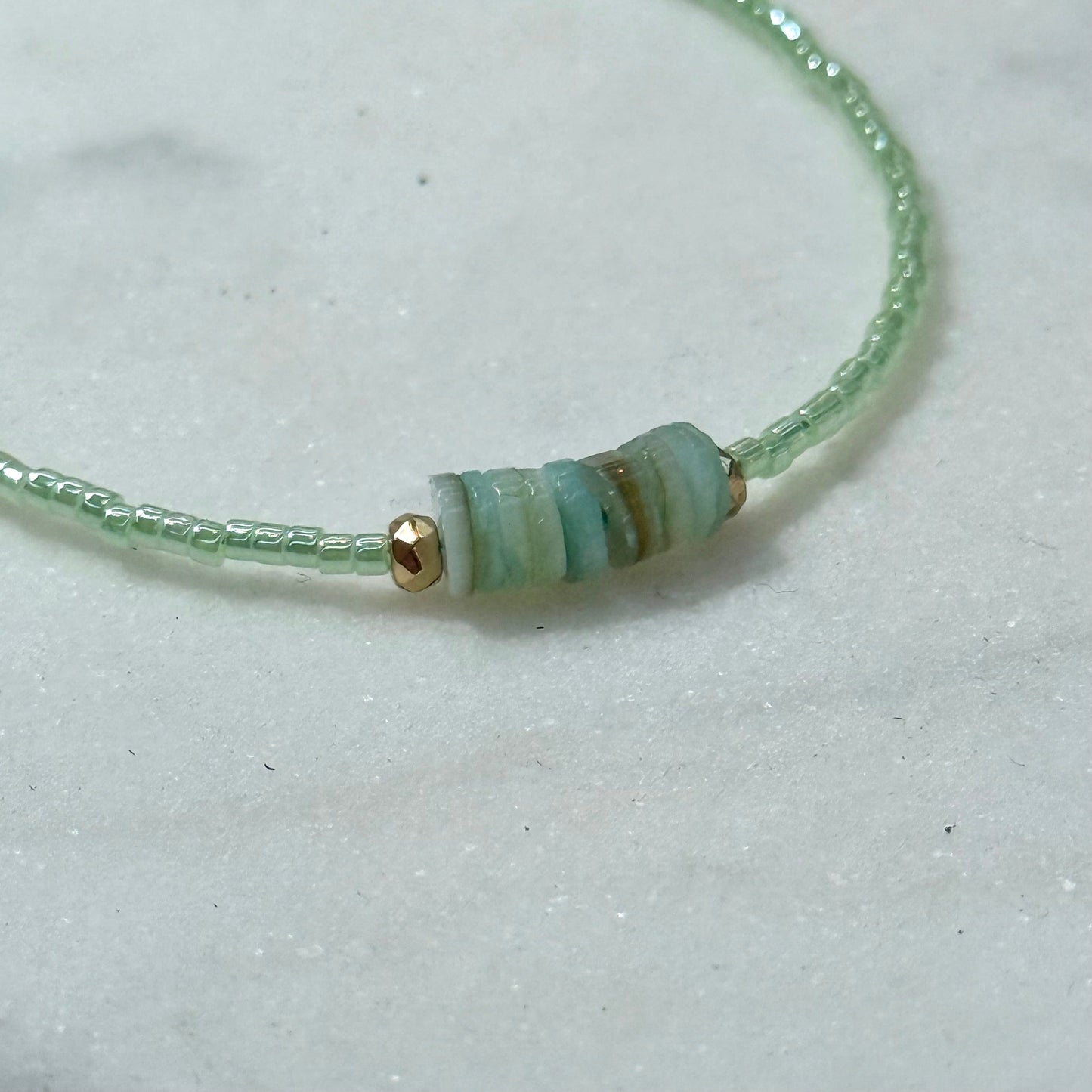 Miyuki Bracelet - Mint Green Gold - Shell