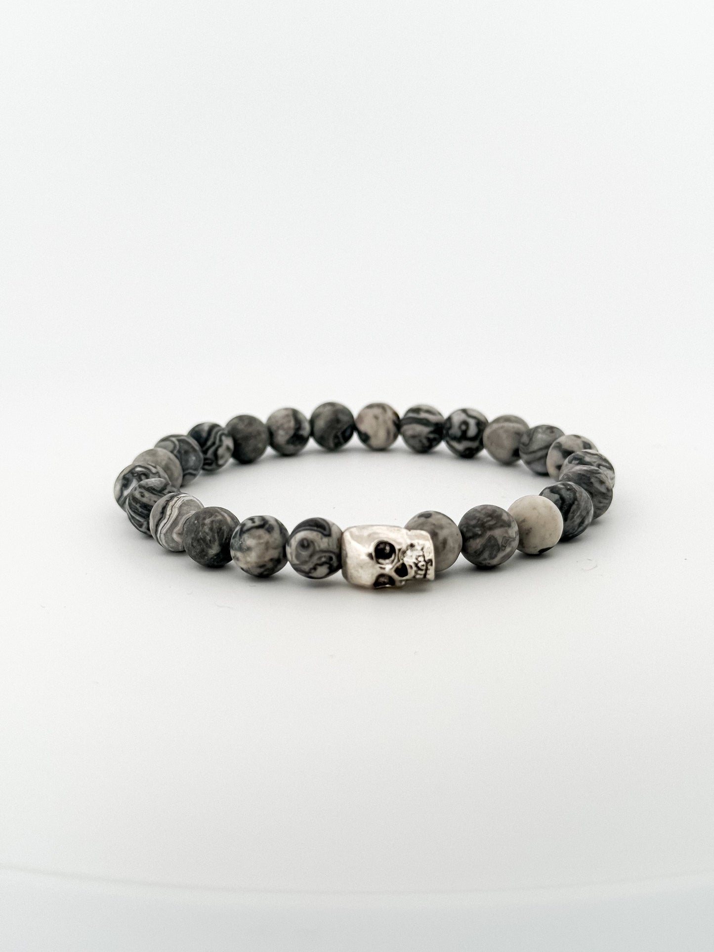 Map stone Bracelet Silver Skull 8mm